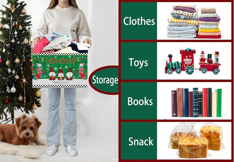 BOOHIT Large Christmas Gifts Empty Baskets Kids Collapsible Holiday Storage Bin with Handle (Socks Gnome) - Image 4